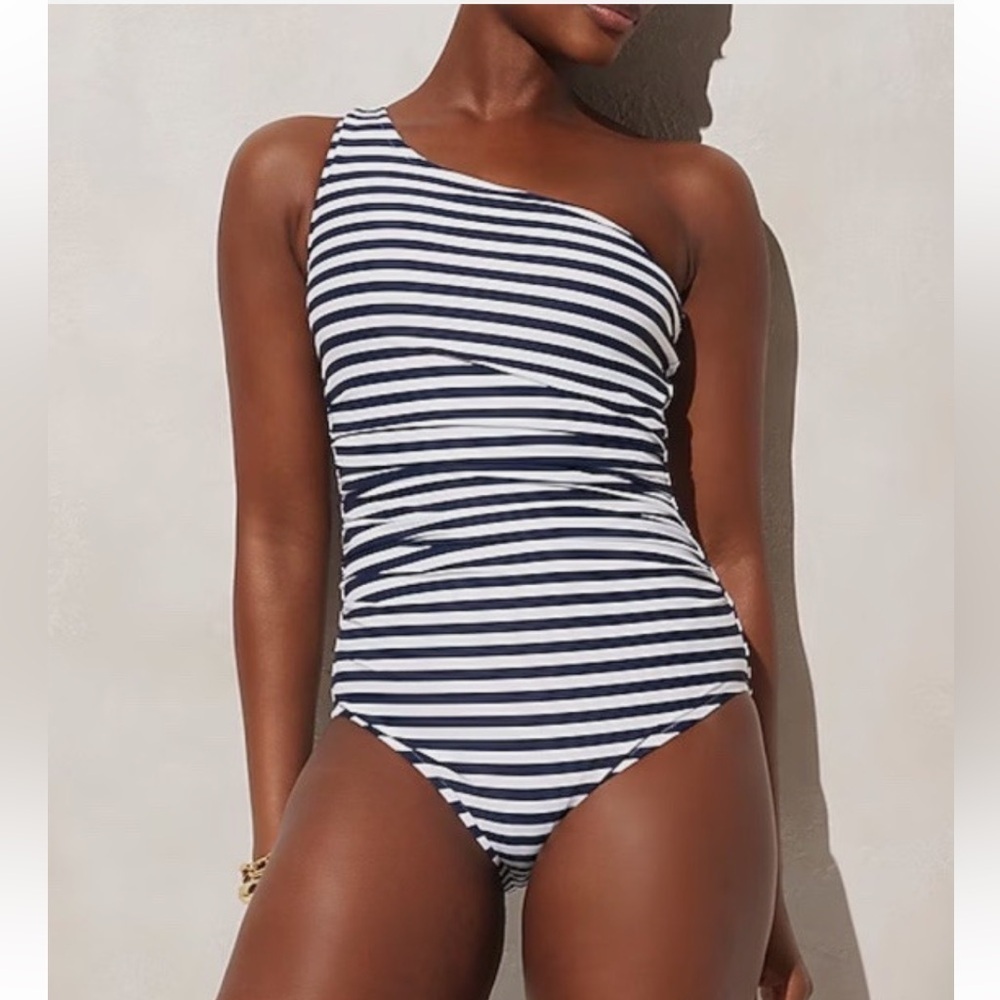 J. Crew Navy and White Striped Swimsuit
